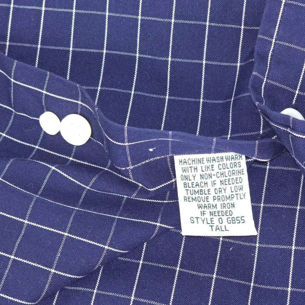 LL Bean Button Down Shirt Mens Large Navy Blue Check Long Sleeve Office Business - Picture 6 of 15